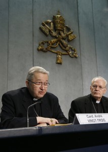 Cardinal speaks during press conference for release of working document for extraordinary Synod of Bishops on family
